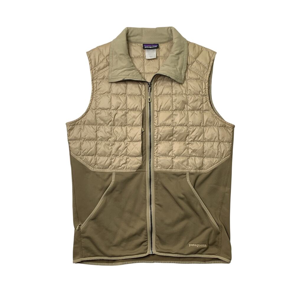 Patagonia Vest Mens M Medium Beige Hybrid Down Feather 2-Tone Fleece Full Zip